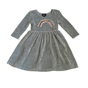 Lilt Sage Green Long Sleeve Velour Dress With Sequin Rainbow, Size 4, Party